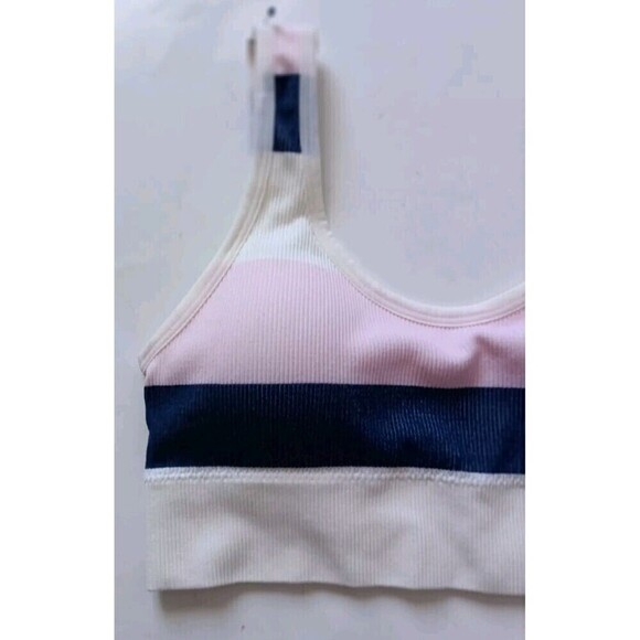 Lucky Brand Lightly Padded Bralette Wireless Bra Size Medium Pink Blue Stripped - Picture 4 of 6